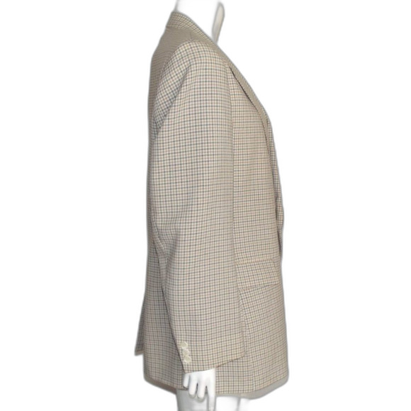 VINTAGE Plaid Blazer, 44, Haggar, Off-white/Tan/Gray, 2 buttons, Washable - Picture 7 of 13